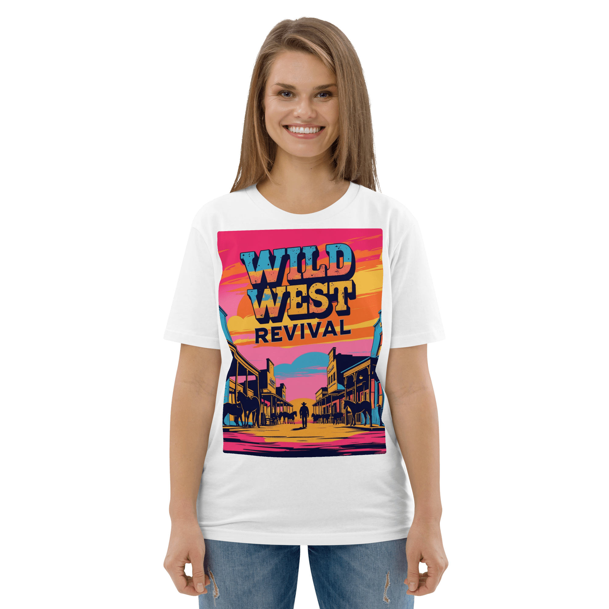 Wild West Revival T-Shirt - Retro Cowboy Graphic Organic Tee - Design Delight Studio