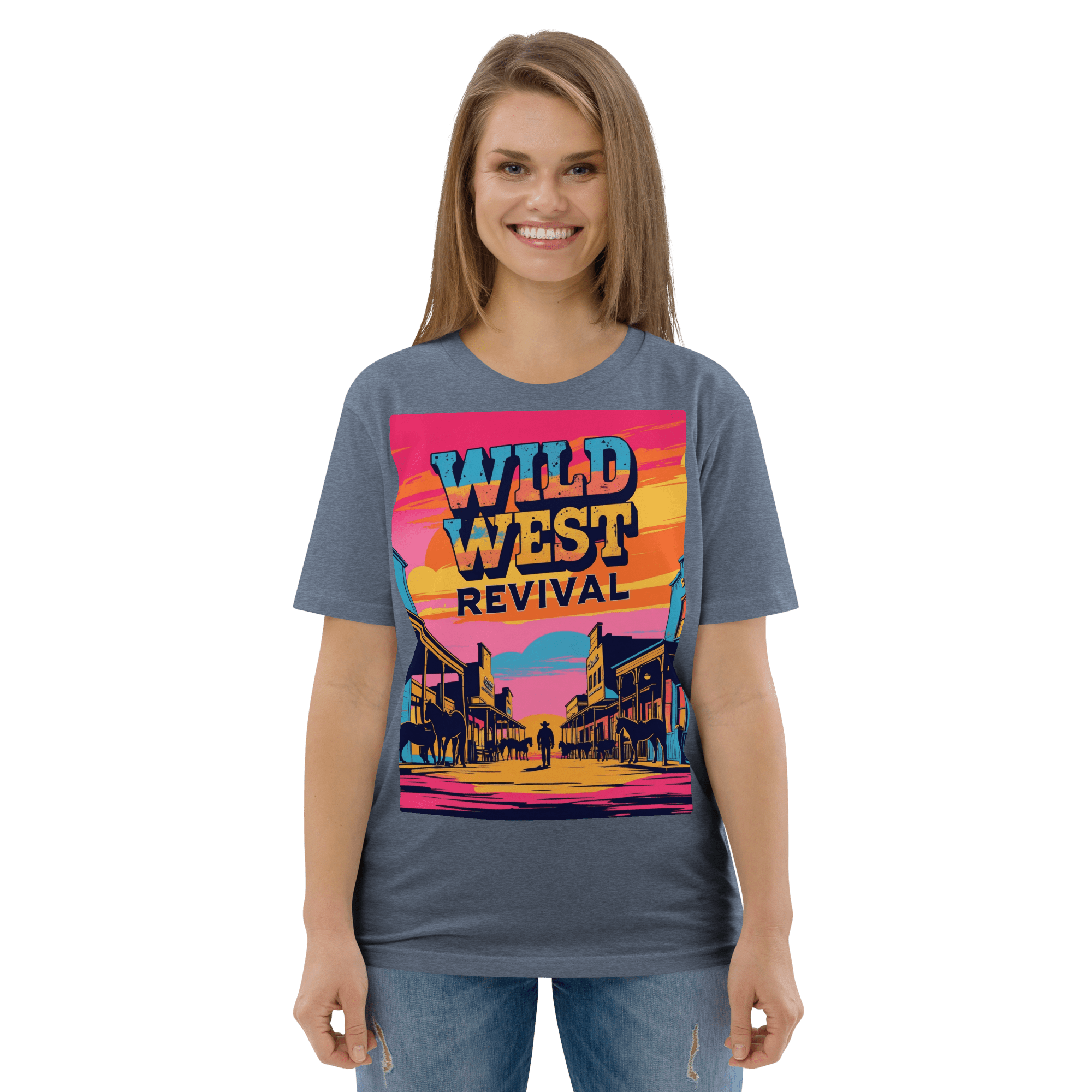 Wild West Revival T-Shirt - Retro Cowboy Graphic Organic Tee - Design Delight Studio