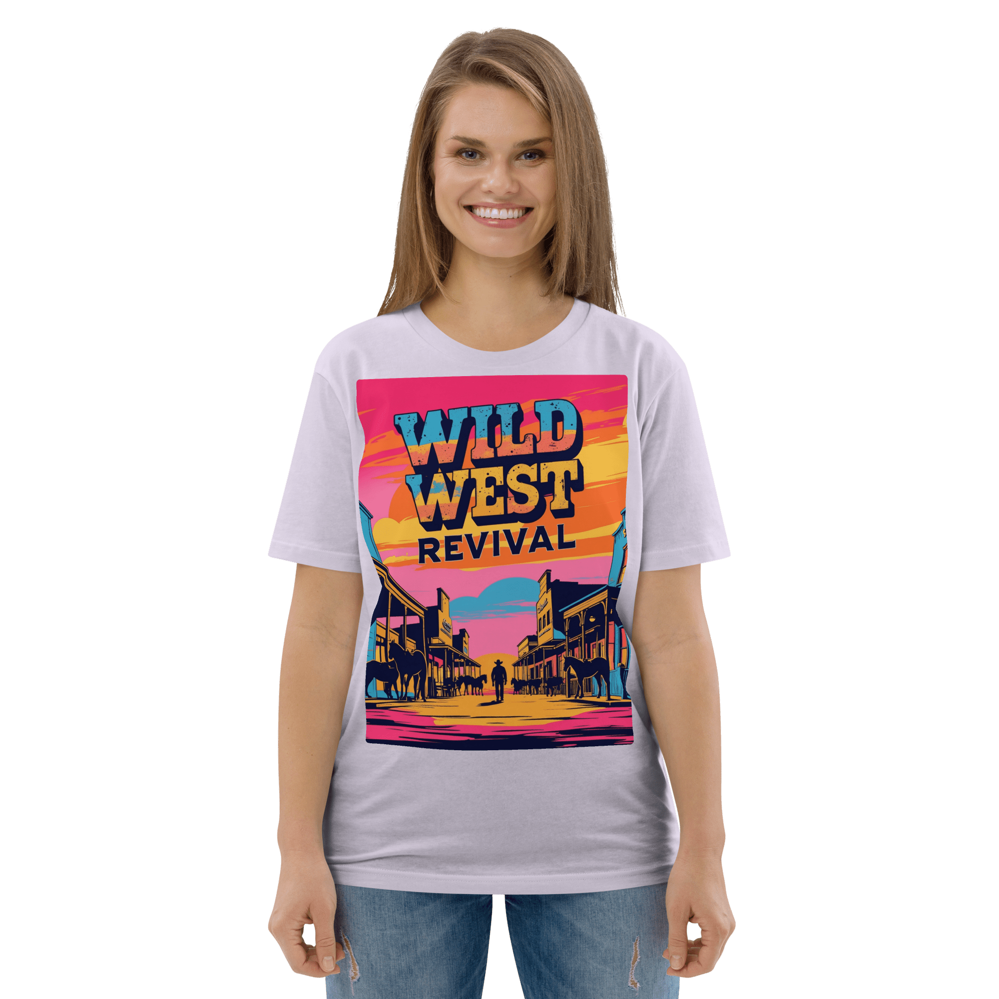 Wild West Revival T-Shirt - Retro Cowboy Graphic Organic Tee - Design Delight Studio