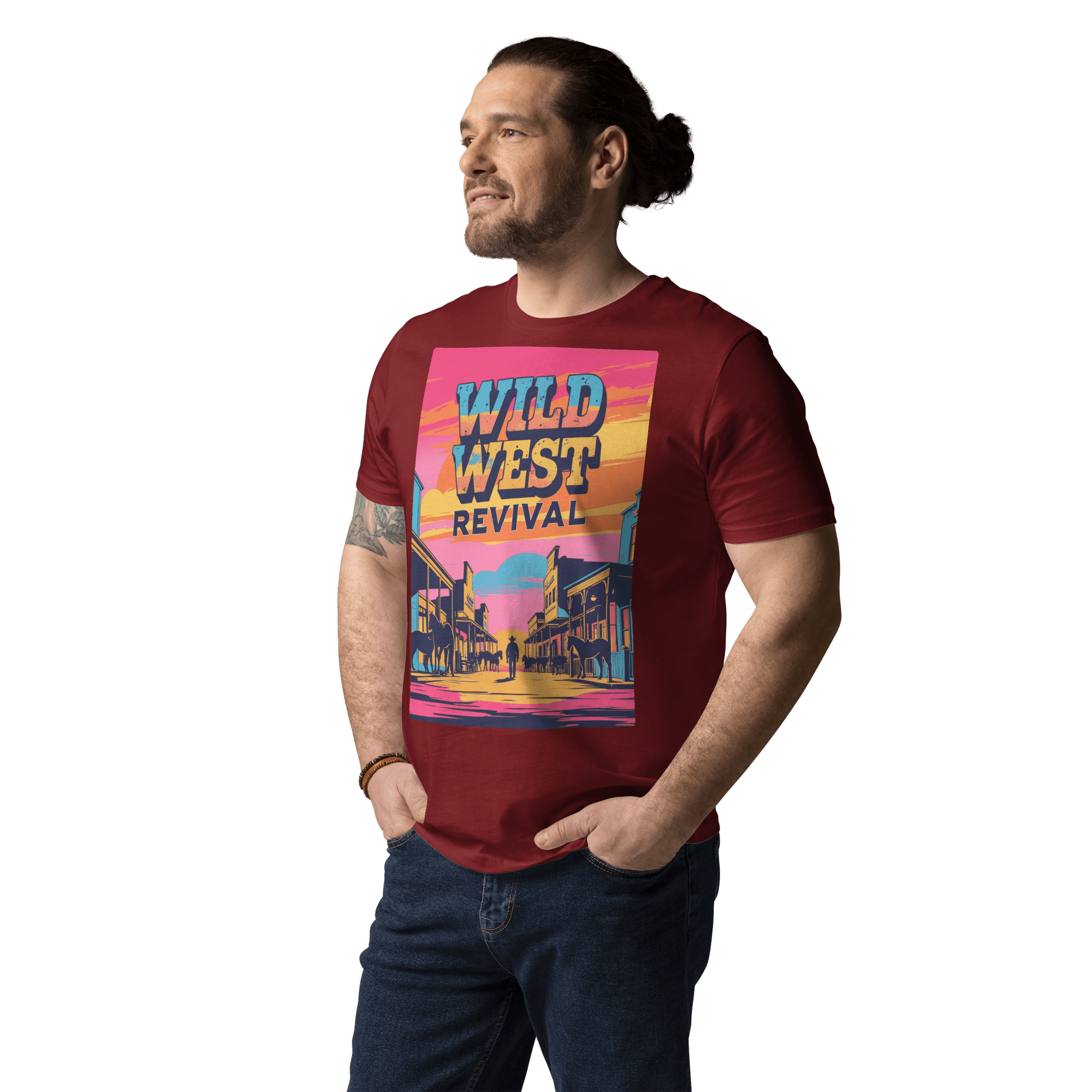 Wild West Revival T-Shirt - Retro Cowboy Graphic Organic Tee - Design Delight Studio