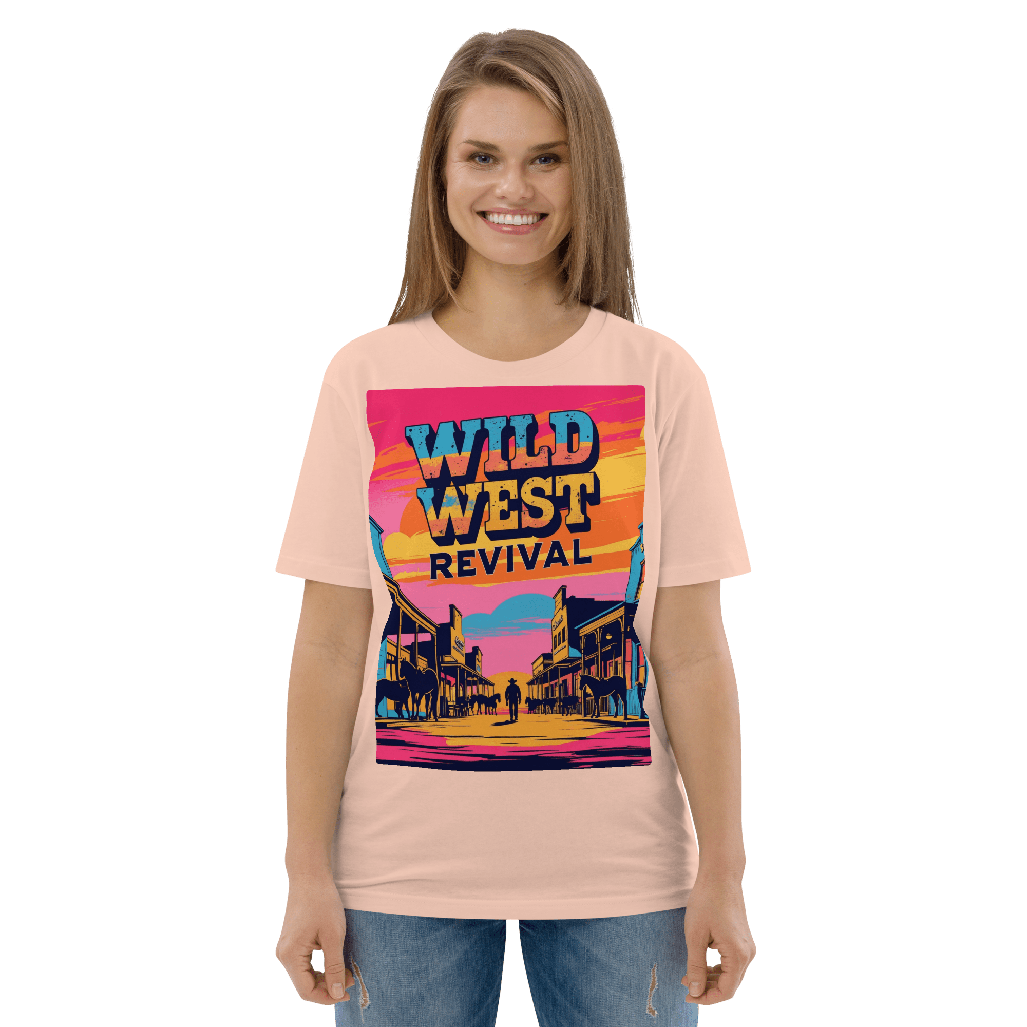 Wild West Revival T-Shirt - Retro Cowboy Graphic Organic Tee - Design Delight Studio