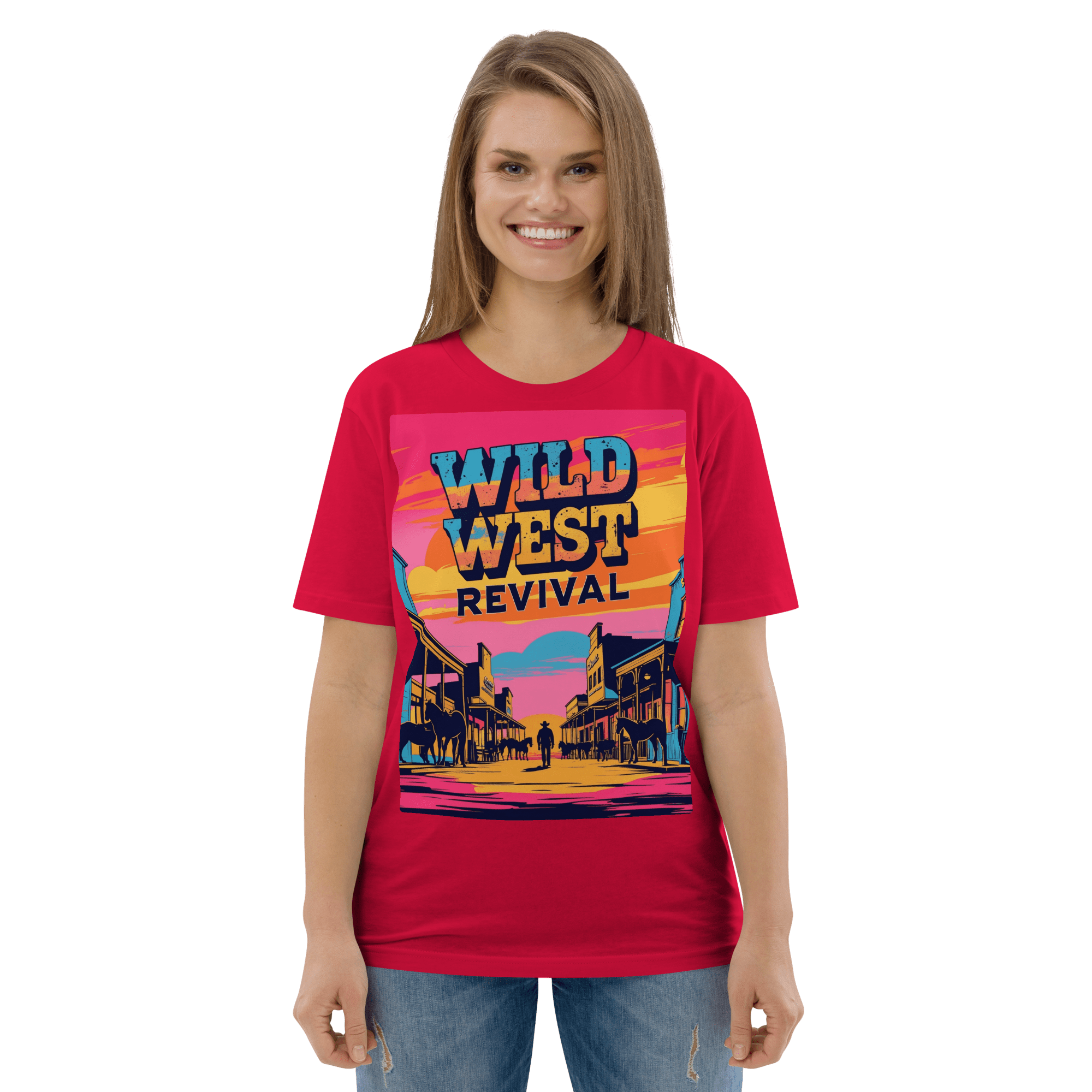Wild West Revival T-Shirt - Retro Cowboy Graphic Organic Tee - Design Delight Studio