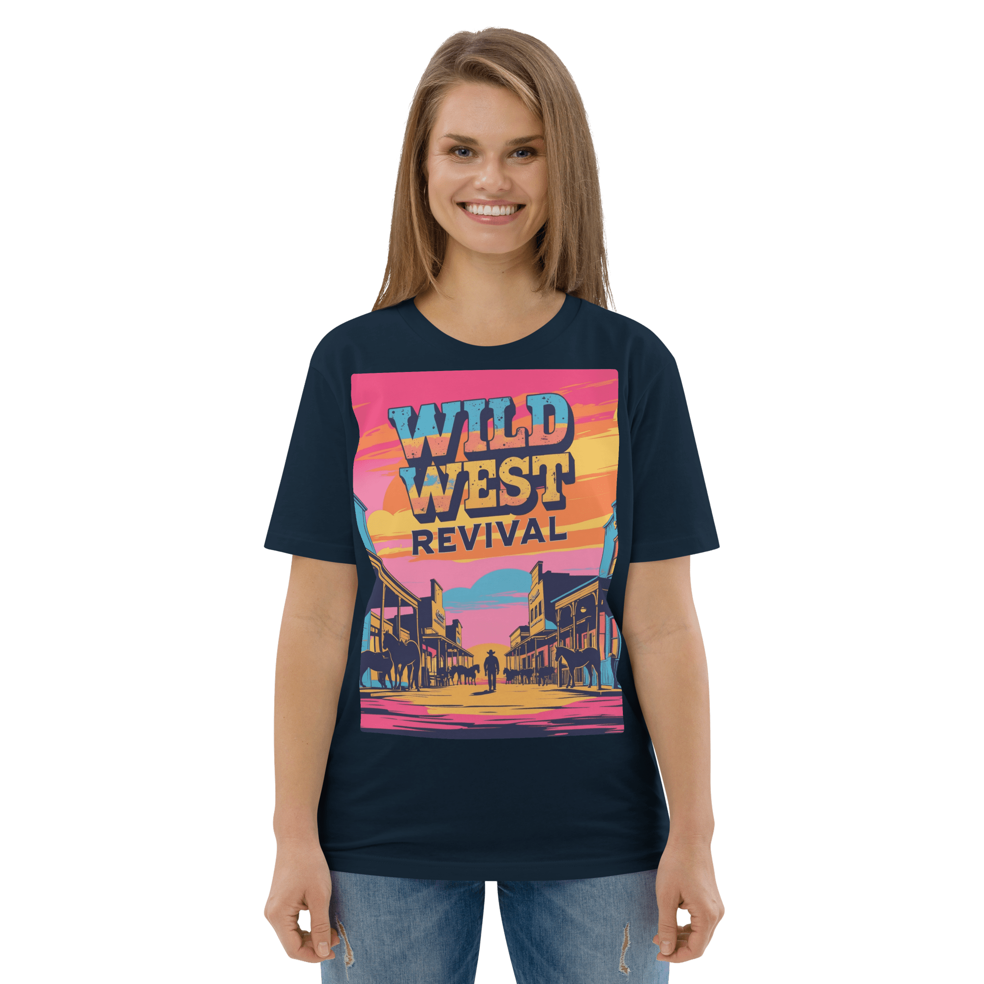 Wild West Revival T-Shirt - Retro Cowboy Graphic Organic Tee - Design Delight Studio