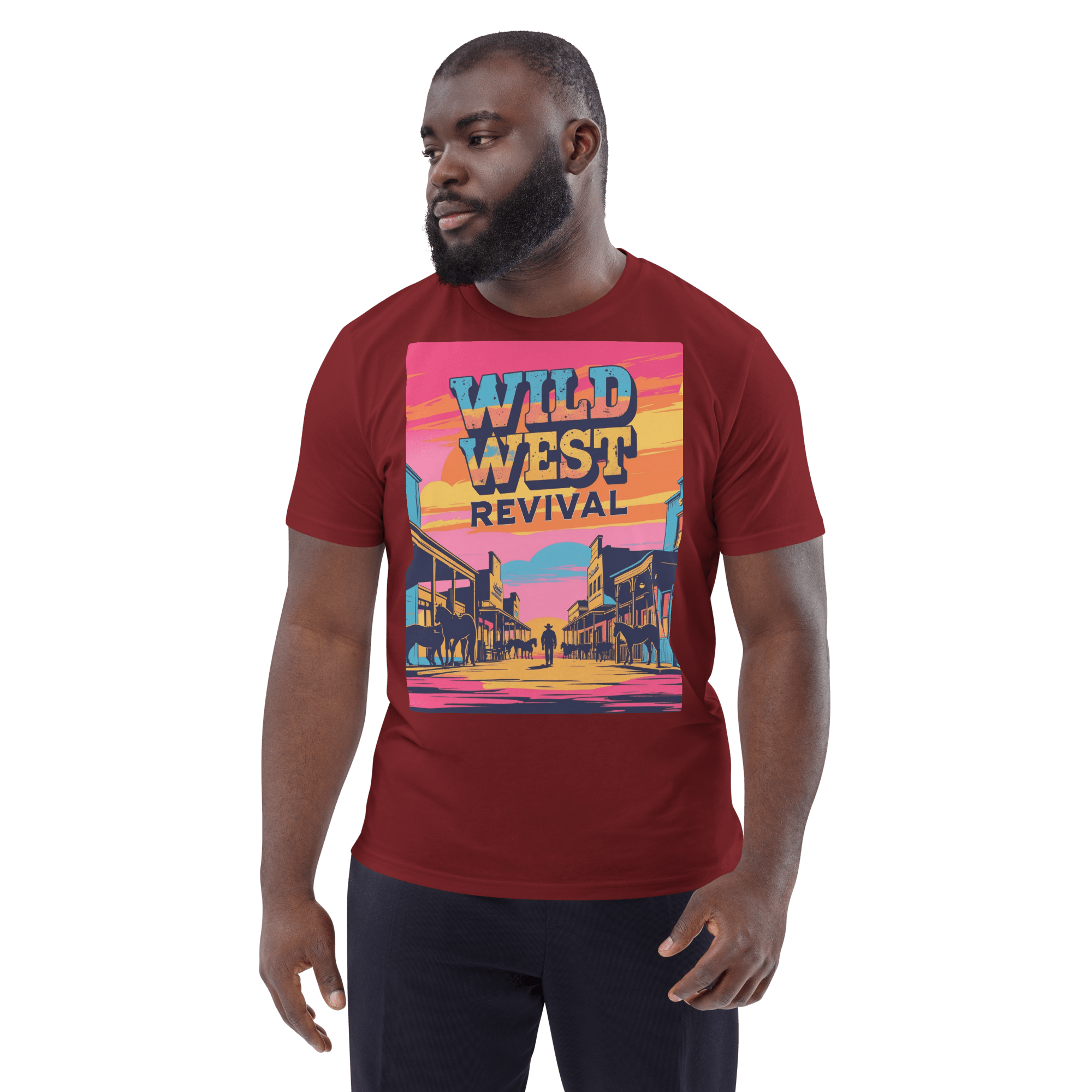 Wild West Revival T-Shirt - Retro Cowboy Graphic Organic Tee - Design Delight Studio