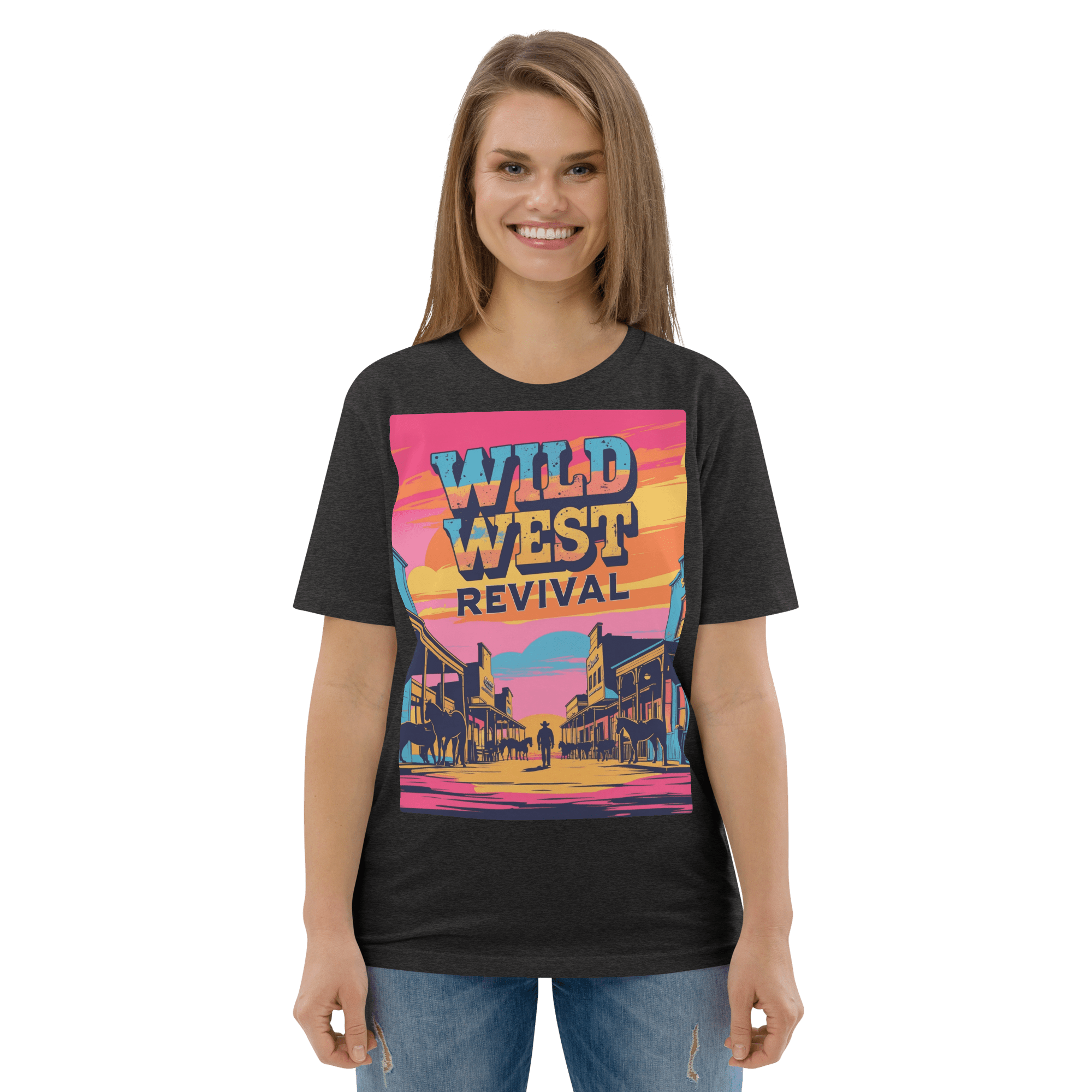 Wild West Revival T-Shirt - Retro Cowboy Graphic Organic Tee - Design Delight Studio