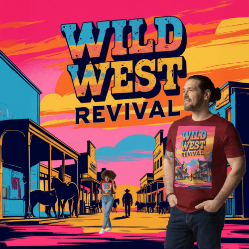 Wild West Revival T-Shirt - Retro Cowboy Graphic Organic Tee - Design Delight Studio