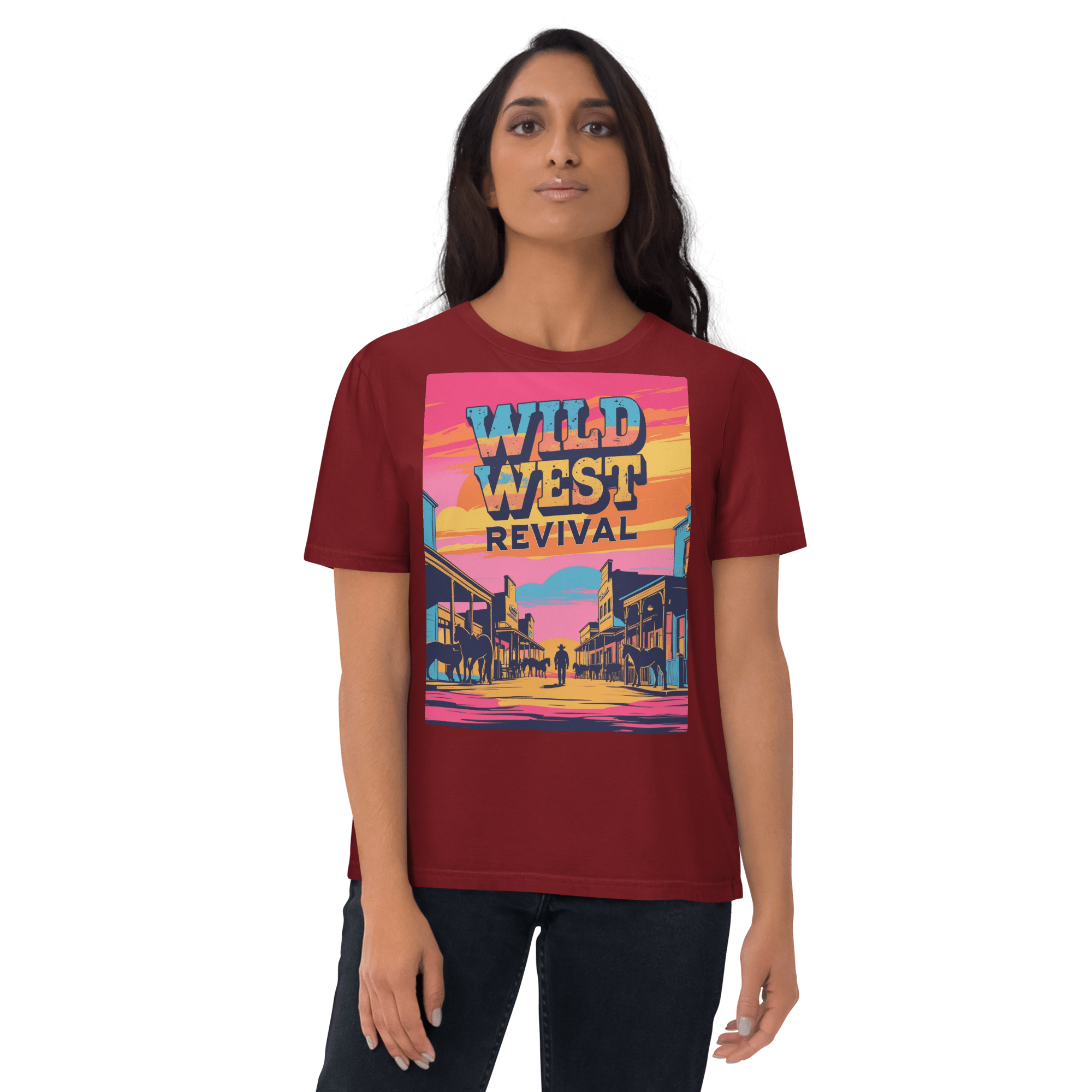 Wild West Revival T-Shirt - Retro Cowboy Graphic Organic Tee - Design Delight Studio